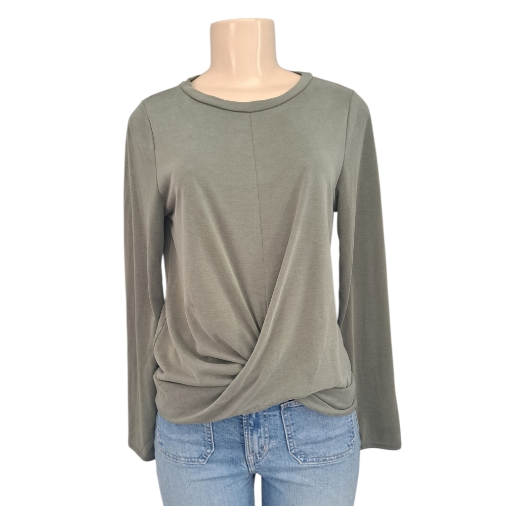 Green Envelope LA Olive Twist Front Long Sleeve Top Size Small Made USA